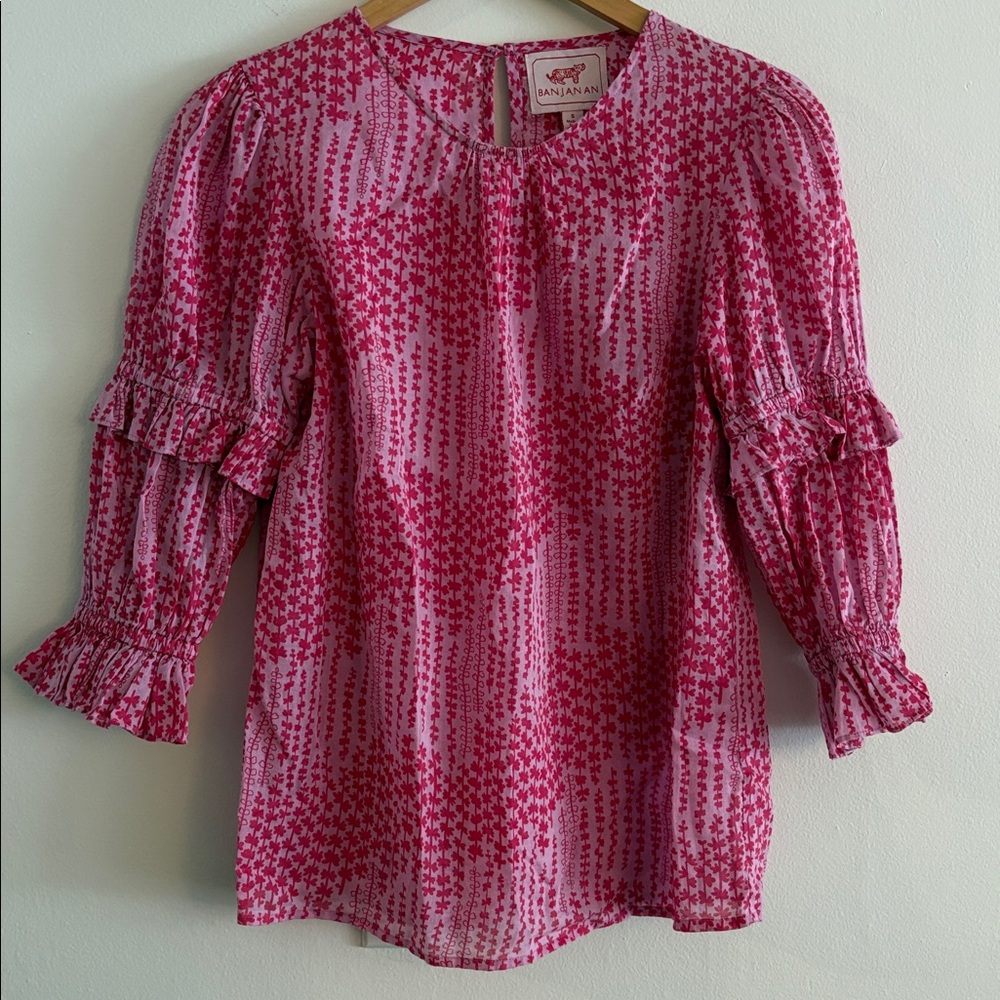 Banjanan Pink 3/4 Sleeve Blouse Size Small